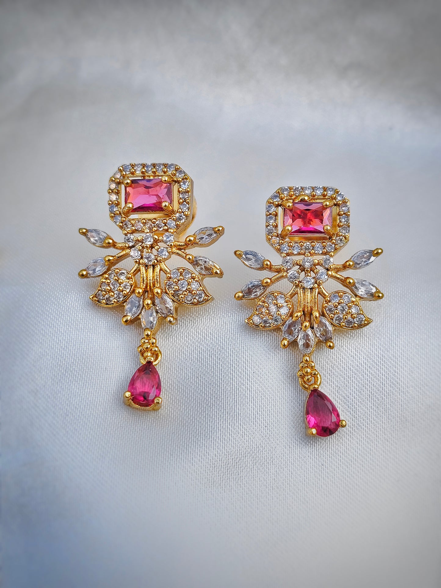 Pallav South Indian Multicolour AD Stone Jewelry Set - South Indian Gold-Plated Necklace and Earrings