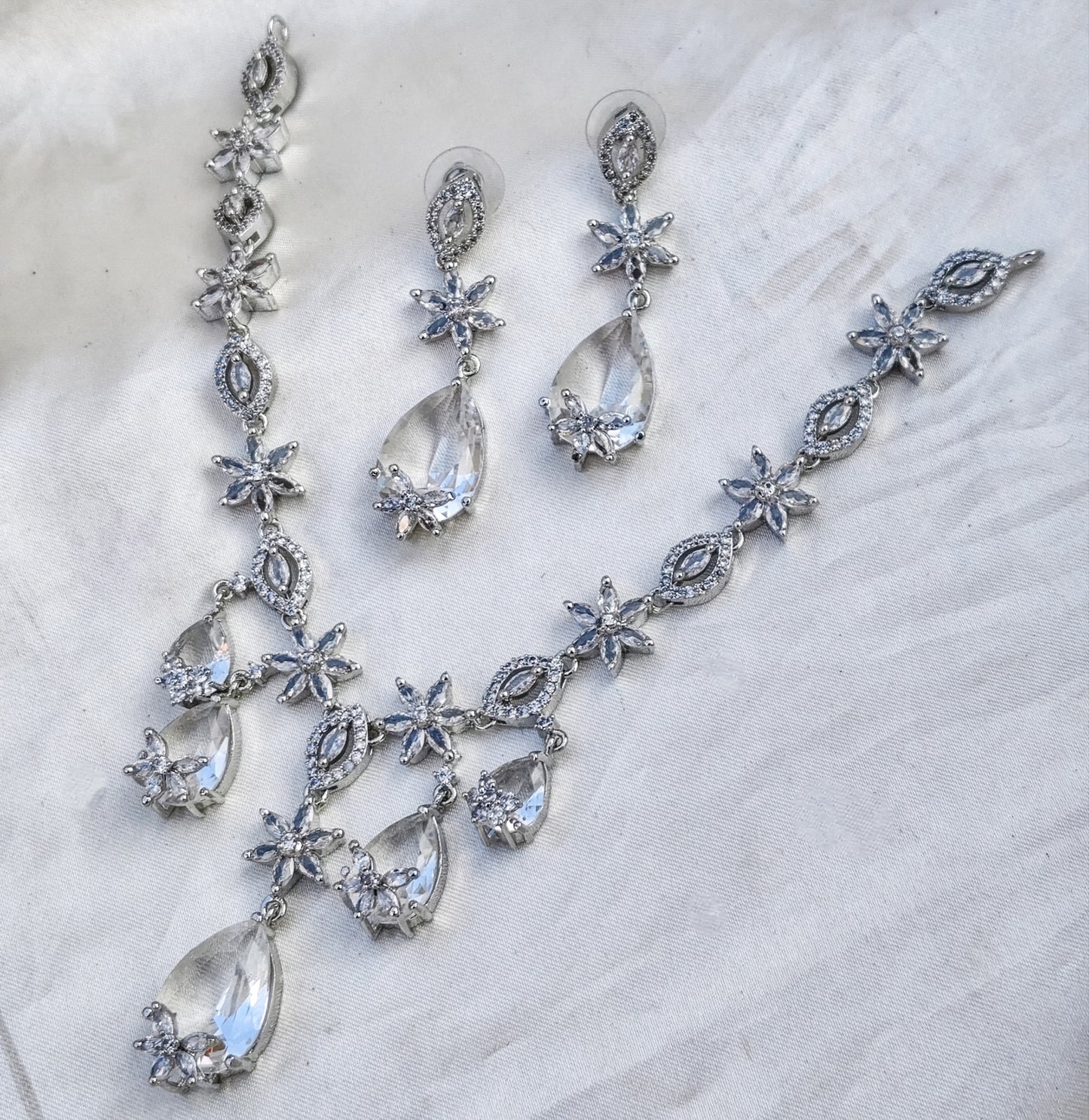 Varsha Crystal Floral Jewellery Set - AD Teardrop Jewelry Set