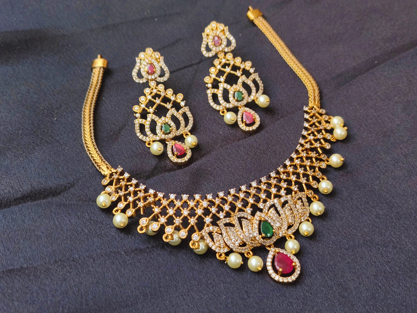 Padma Gold AD Necklace Set - South Indian AD Jewellery Set