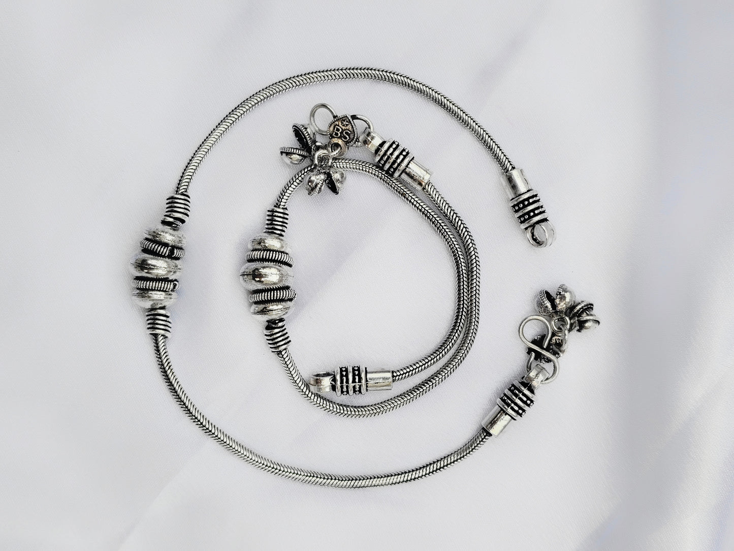 Silver-Look Alike Beaded Anklet Set- German Silver Anklet for Women