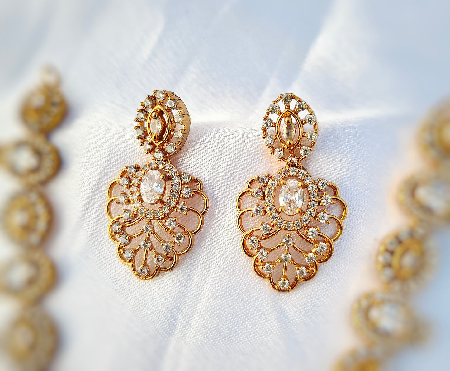 Patra AD Gold Plated Necklace Set - American Diamond Jewellery Set for Women
