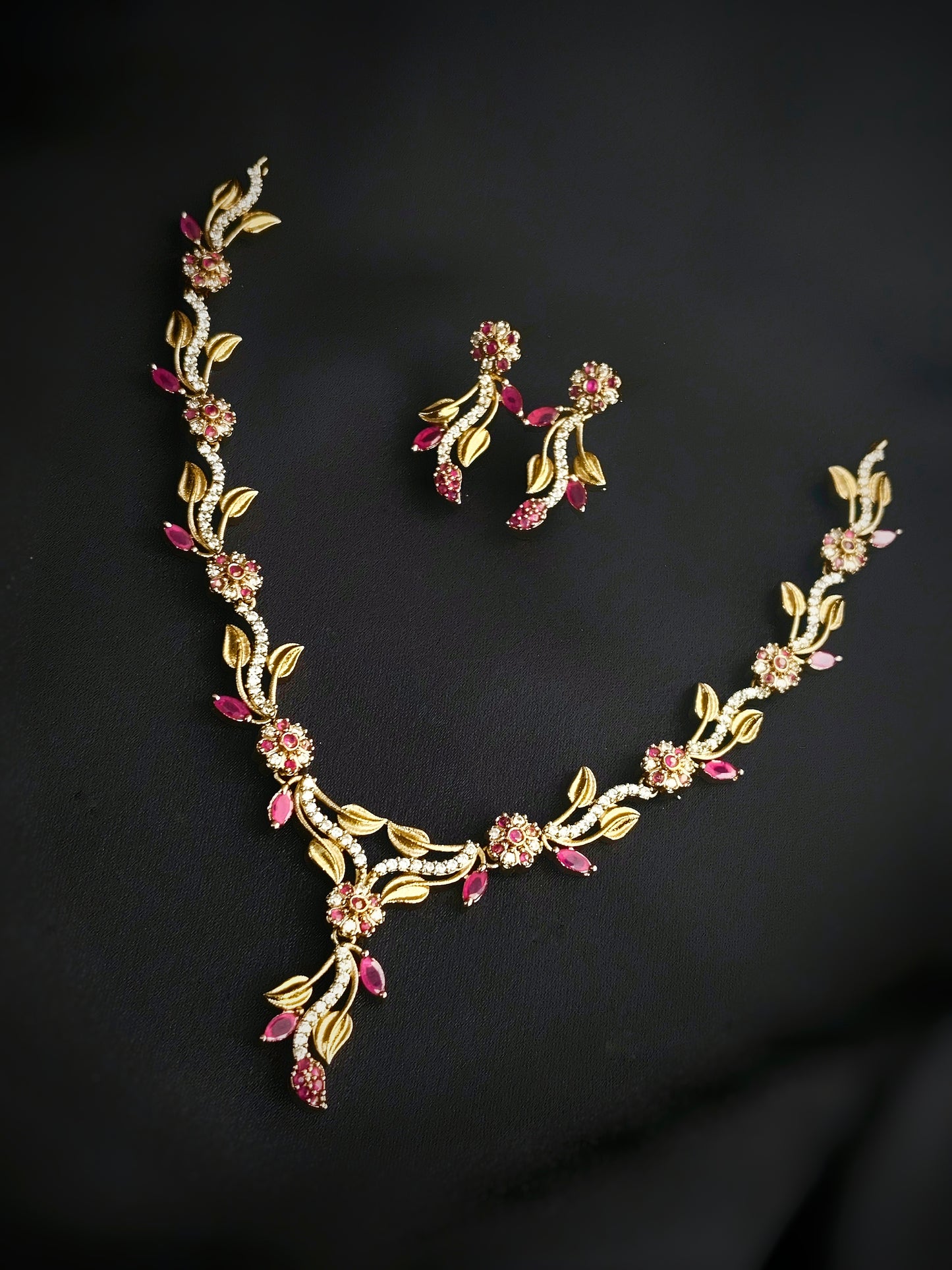 Mukul South Indian AD Stone Jewelry Set - South Indian Gold-Plated Necklace and Earrings