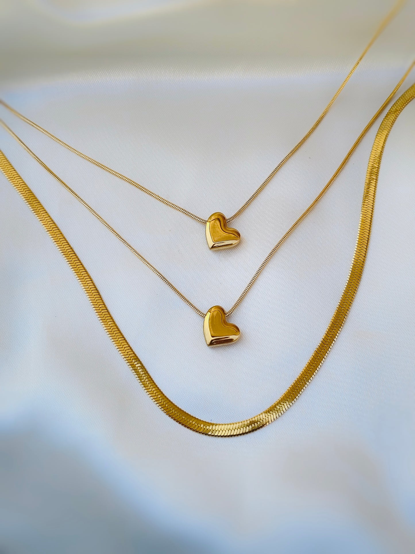 Heart of Gold - Triple Layer Anti Tarnish Pendant with Snake Chain for Women