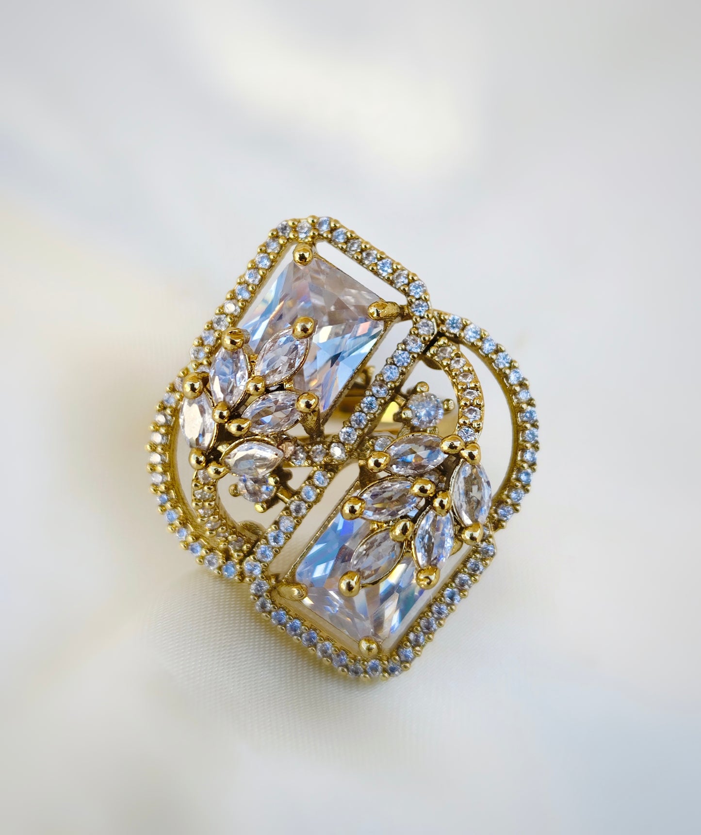 Tarini AD Statement Ring - Golden American Diamond Ring for Women
