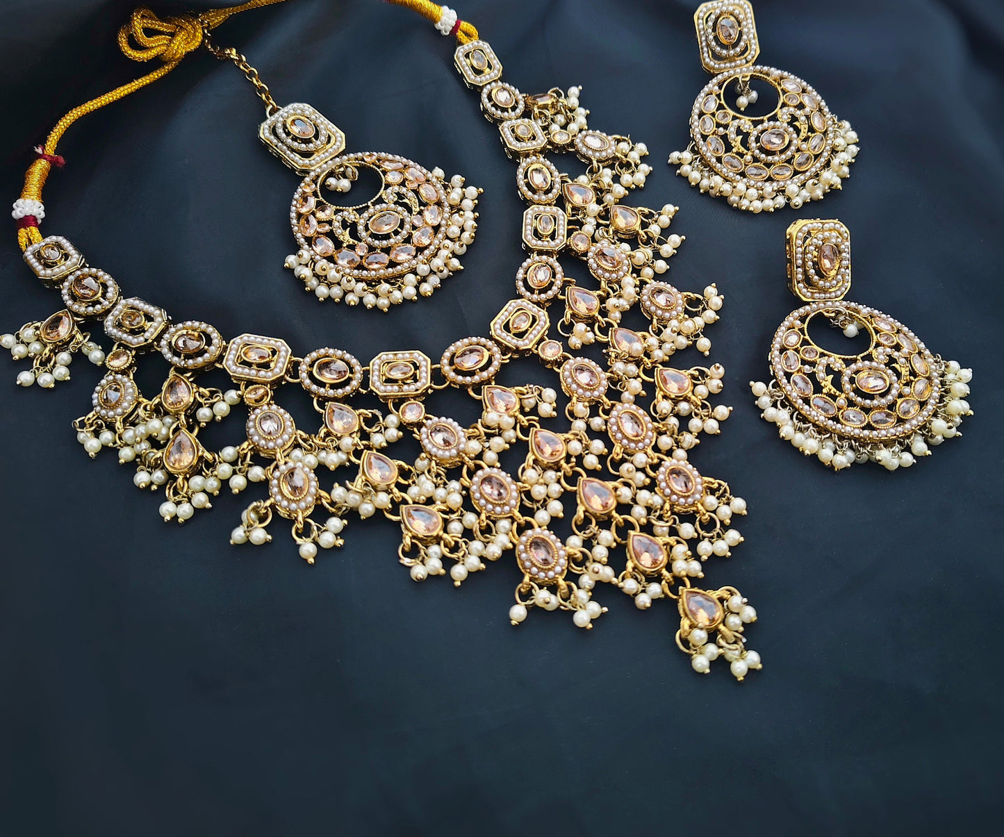 Jharna Jewellery Set - Waterfall Necklace Mangtikka Chandbali Earring Set for Women