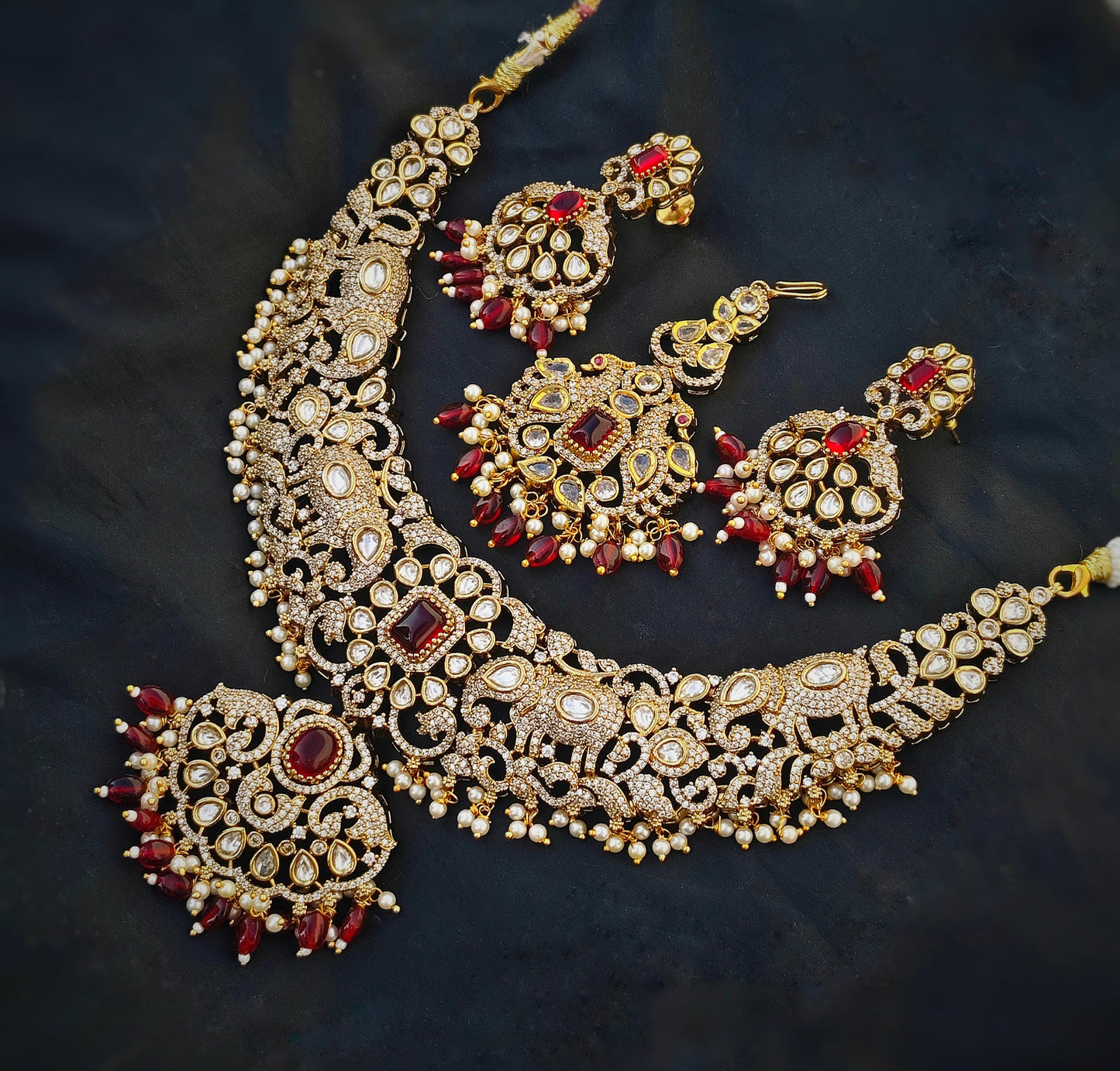 Rajasi AD Bridal Set - Red American Diamond Bridal Set for Women