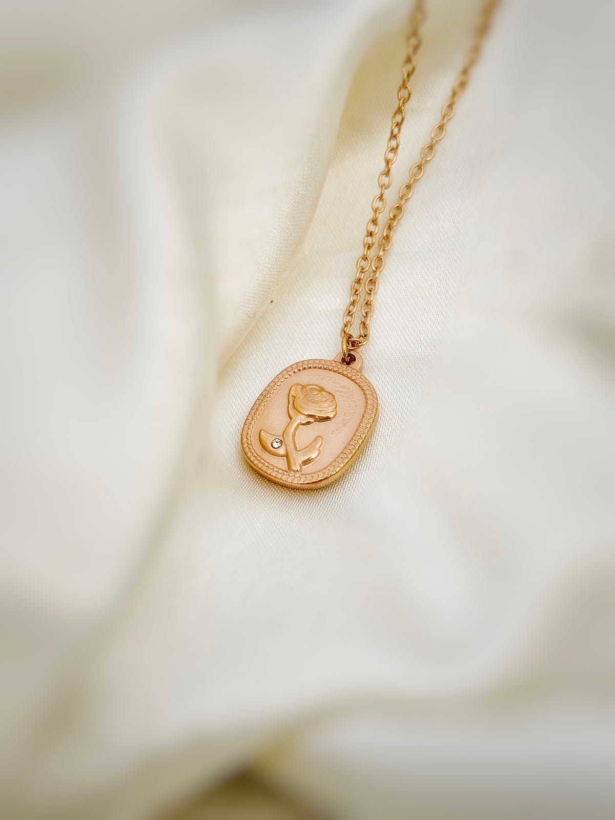 Rose Engraved Pendant - Rose Gold Plated Pendant for Women