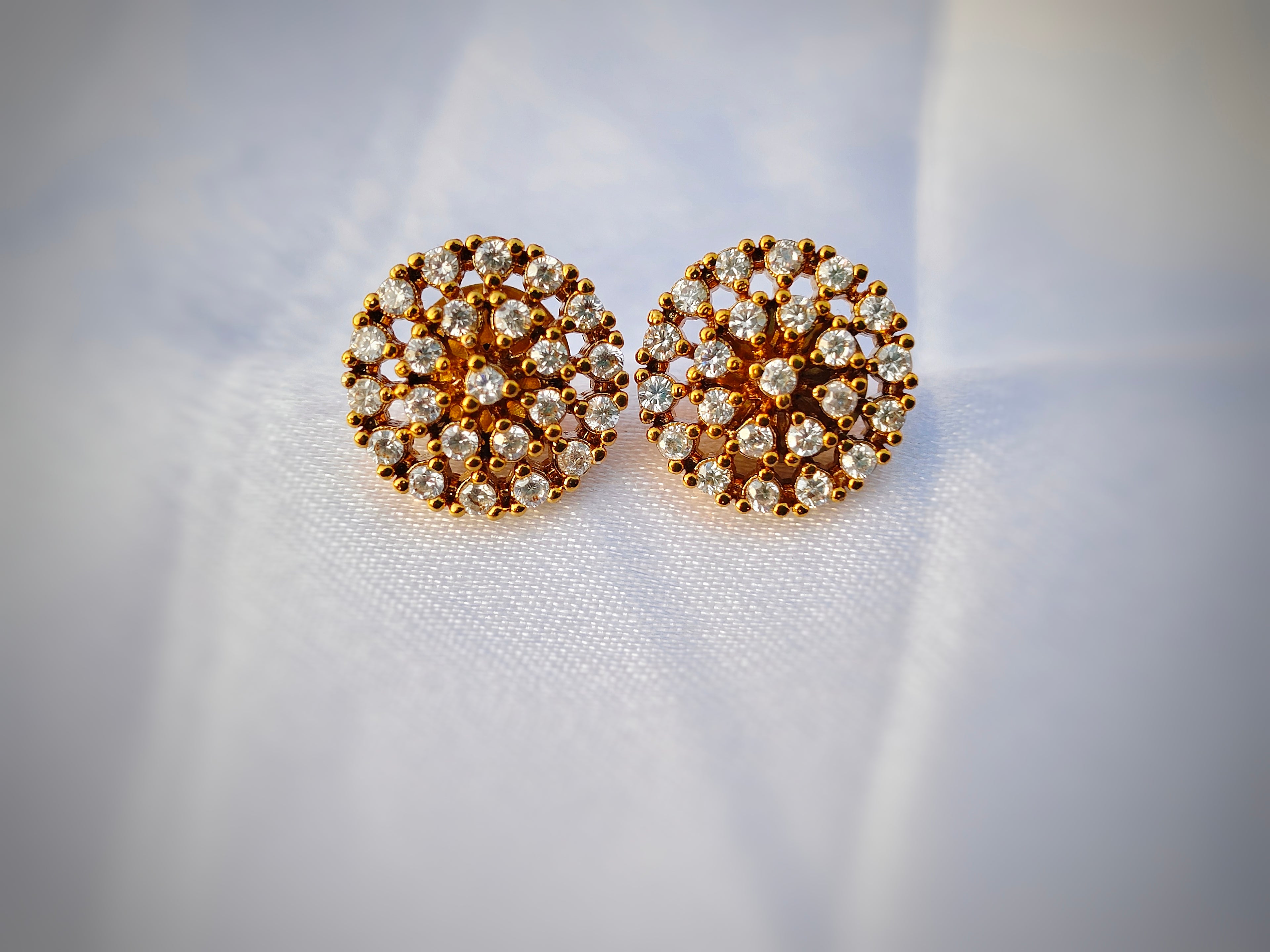 Gold AD Flower Cluster Necklace Set | American Diamond Necklace with Earrings