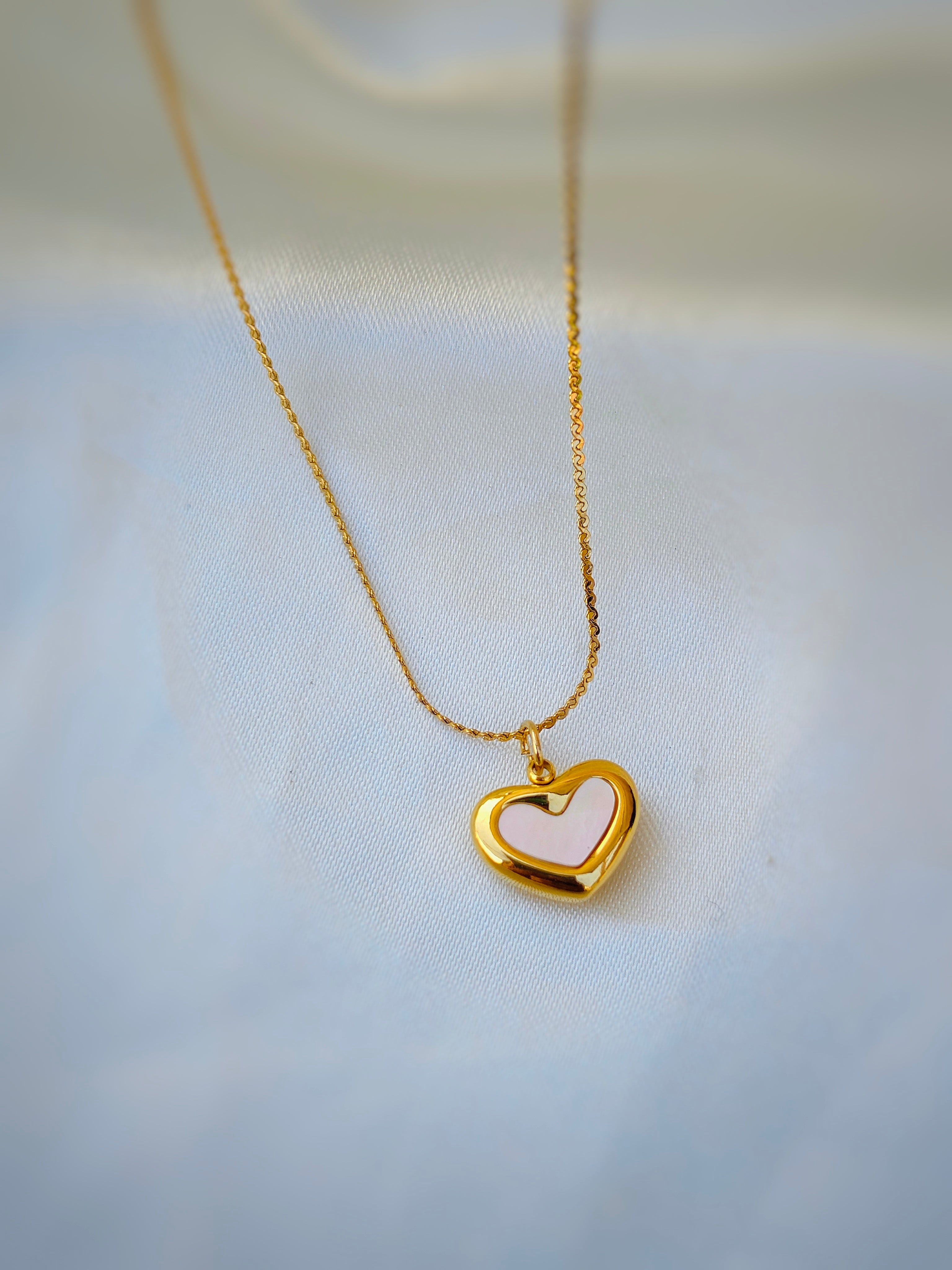 Gold Heart Pendant Necklace with Mother of Pearl | Anti-Tarnish Dainty Necklace for Women