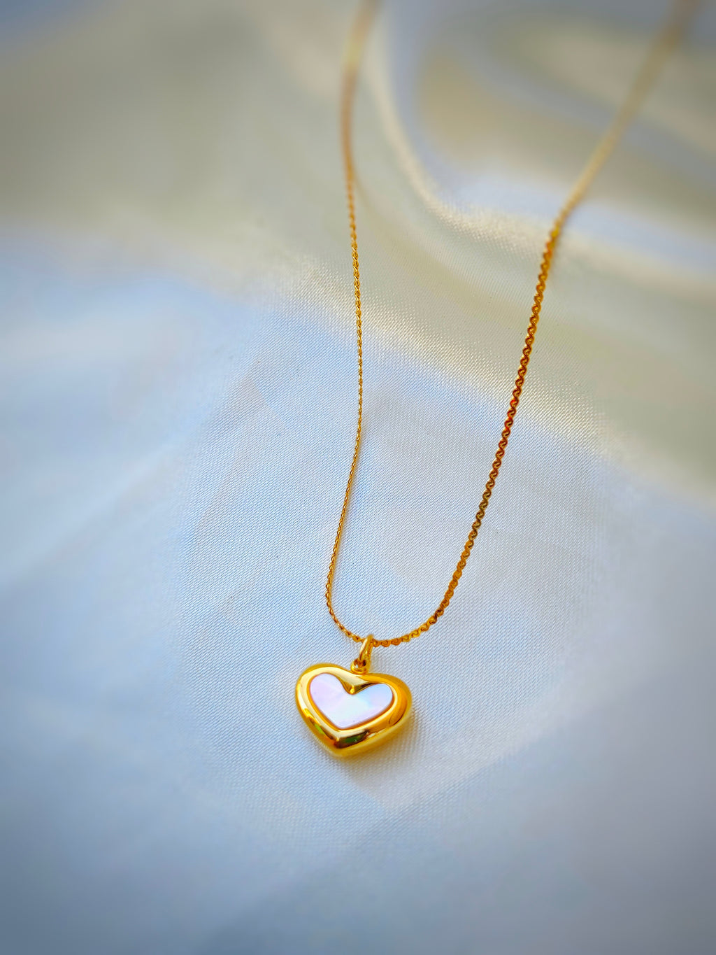 Gold Heart Pendant Necklace with Mother of Pearl | Anti-Tarnish Dainty Necklace for Women