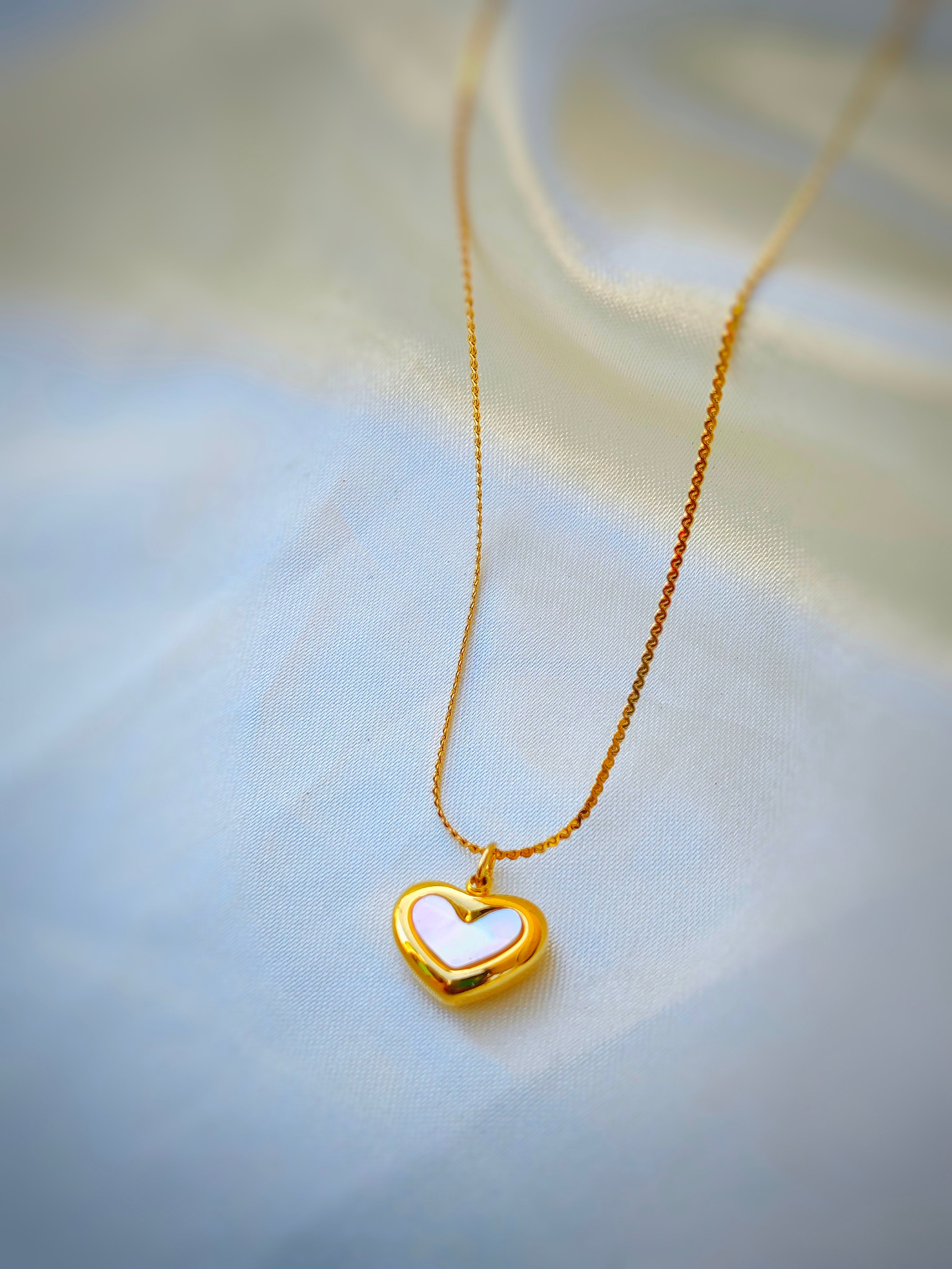 Gold Heart Pendant Necklace with Mother of Pearl | Anti-Tarnish Dainty Necklace for Women