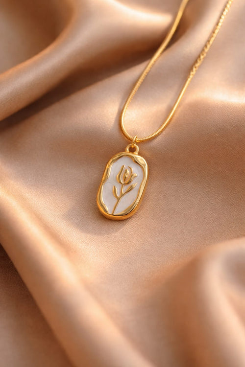 Gold Tulip Enamel Pendant Necklace | Dainty Floral Charm