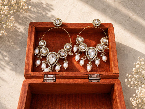 Kundan Pearl Chandbali Earrings – Bridal & Festive Hoop Earrings