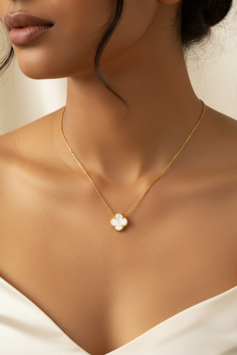 Close-up - All white clover pendant