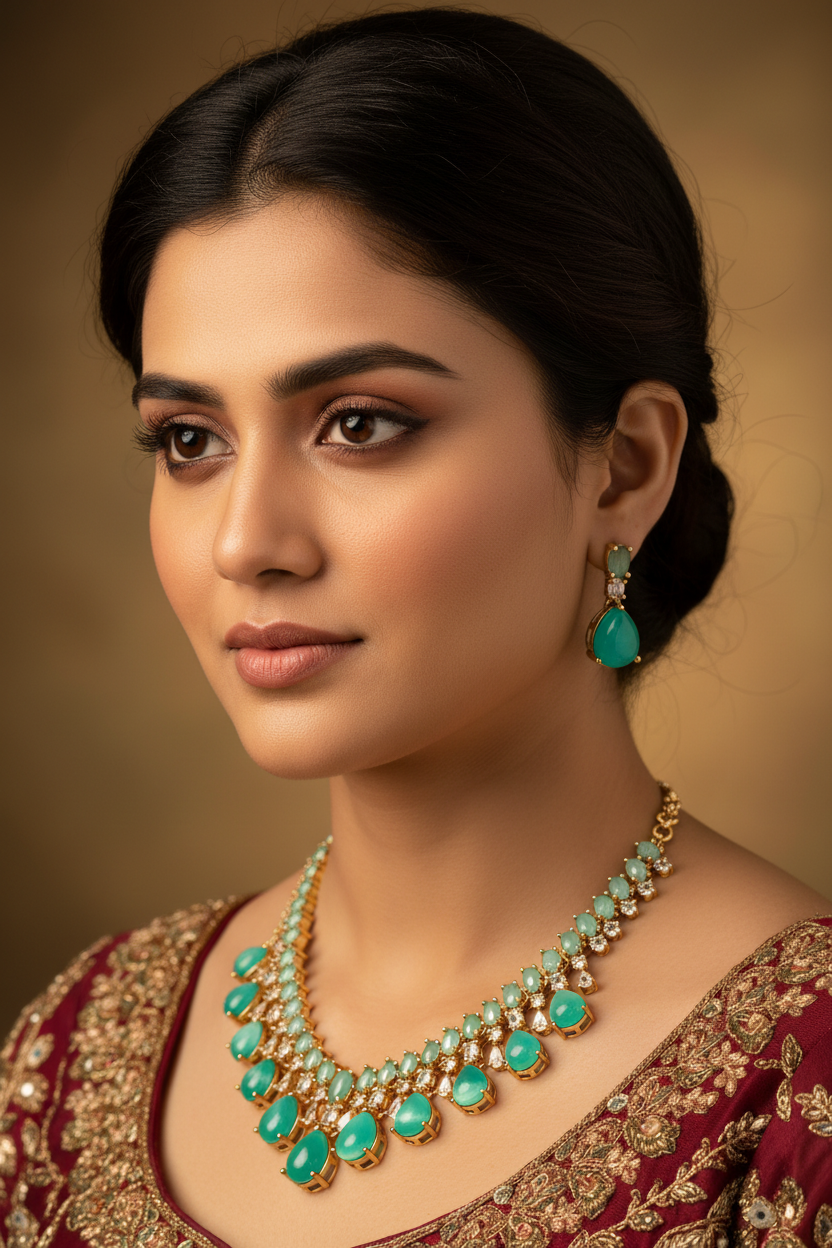 Close-up - Emerald Green Moonstone Necklace Set