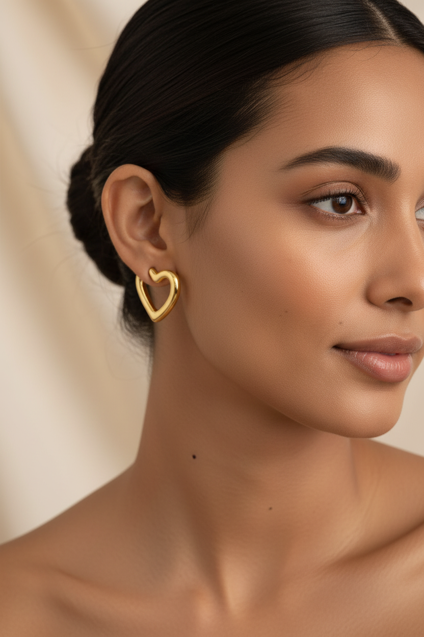 Close-up - Gold Heart Hoop Earrings