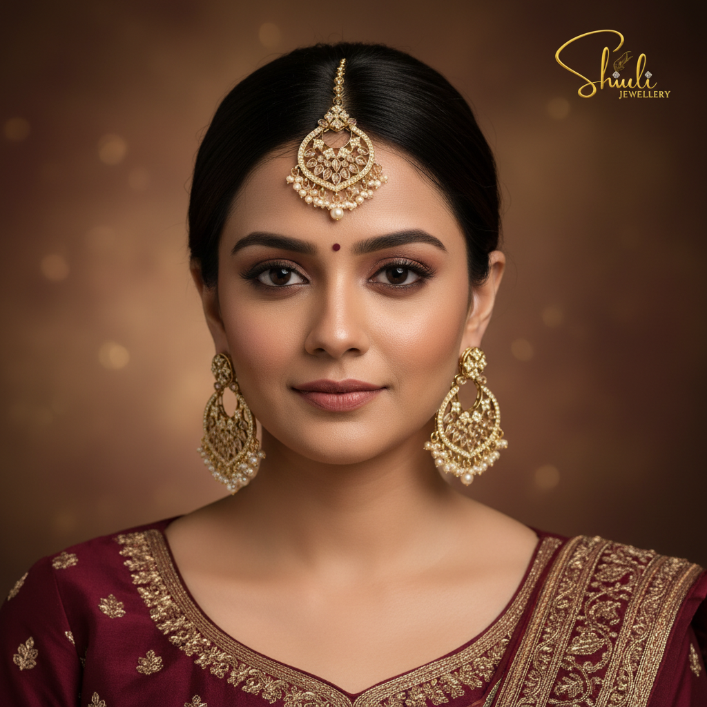 Close-up - Indian Model Wearing Chandbali Set