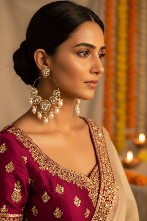 Festive close-up - Kundan Pearl Earrings