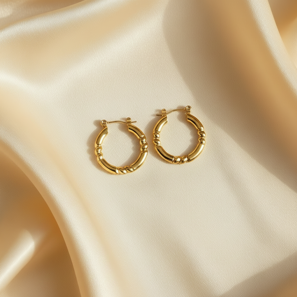 Gold Beaded Hoops – Ivory Silk Zoomed