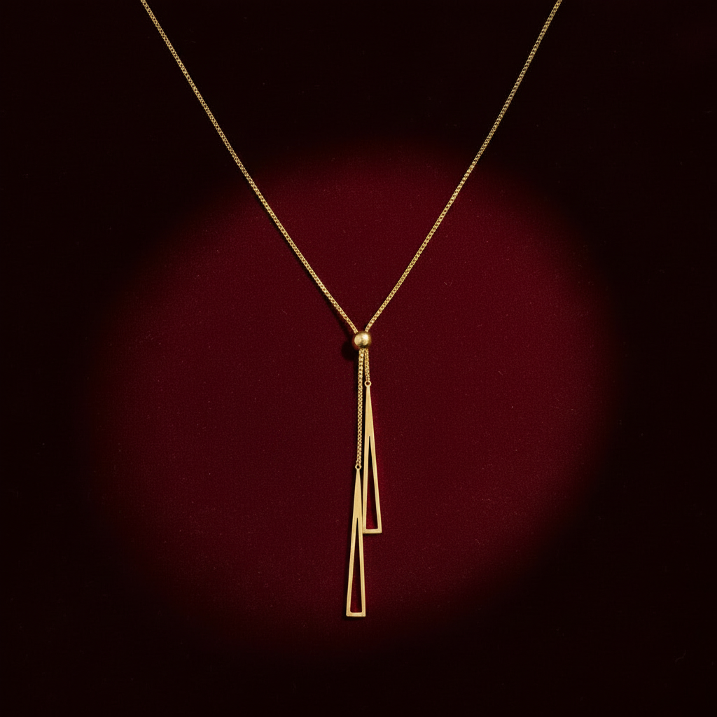 Gold Lariat Pendant – Clean Dark Flat Lay