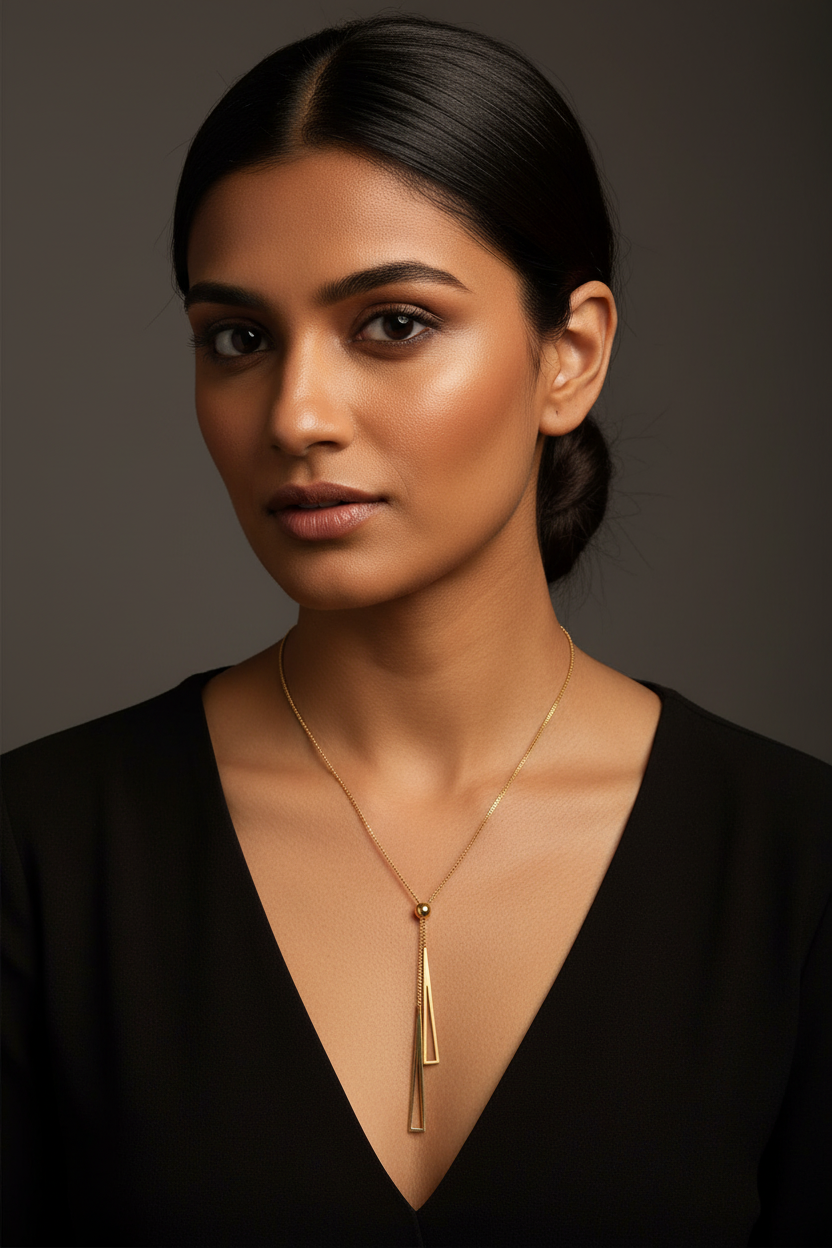 Gold Lariat Pendant – Indian Model Close-Up