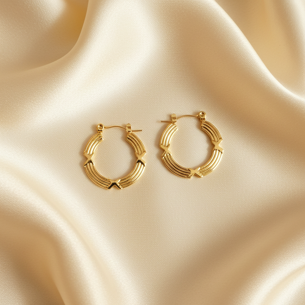 Gold Segmented Hoops – Ivory Silk