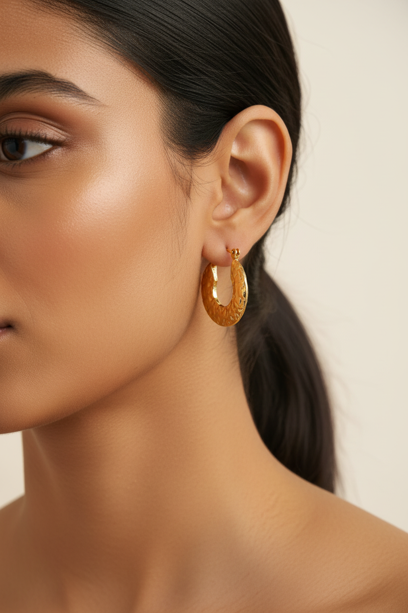 Hammered Gold Hoops - Close Up Indian Model