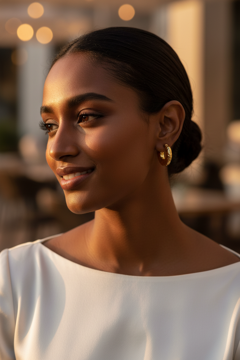 Hammered Huggie Hoops - Lifestyle Model 2