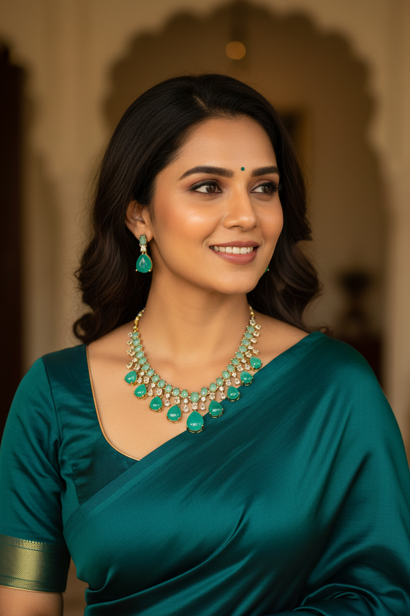 Lifestyle - Emerald Green Set, higher necklace, smaller earrings