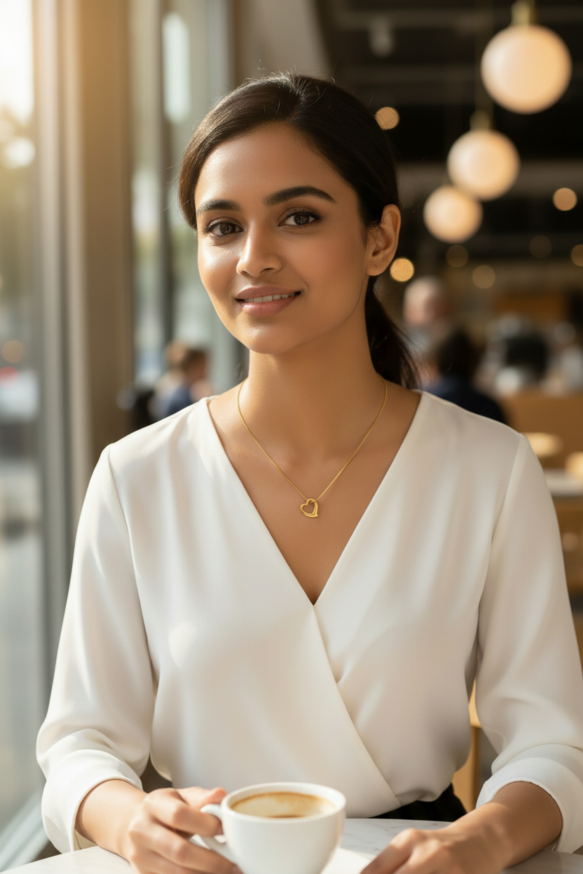 Open Heart Pendant – Full Face Waist Up Lifestyle