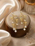 Crystal Lotus Chandelier Earrings with Pearl Drop