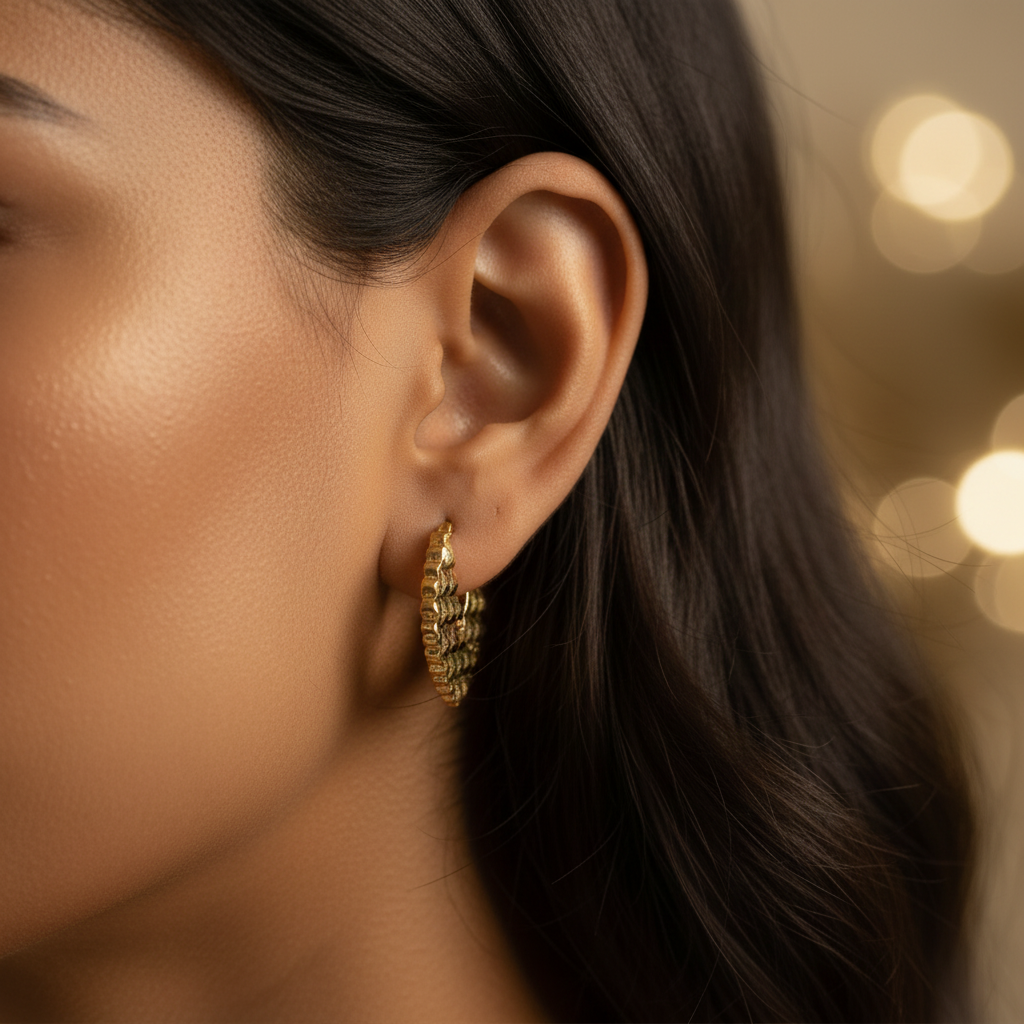Shiuli - Gold Hoops Close Up on Indian Model