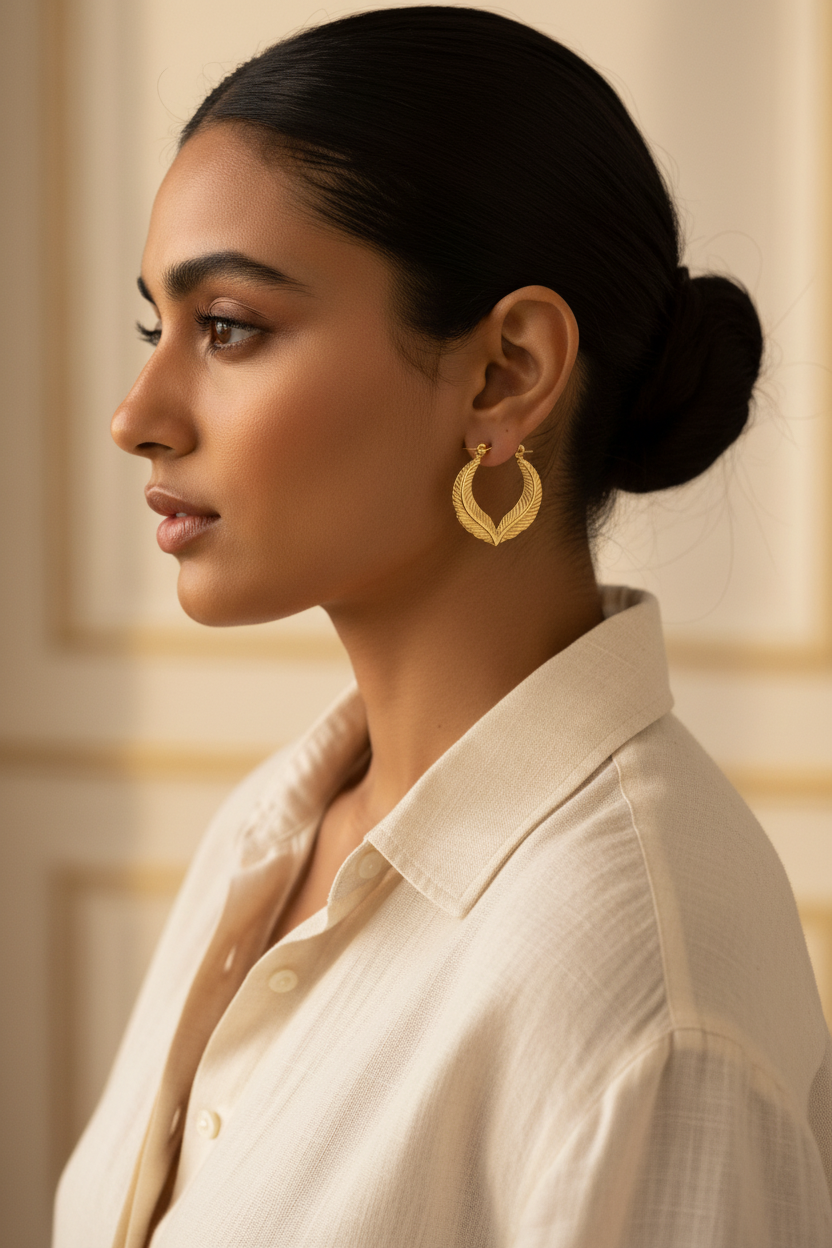 Shiuli - Leaf Engraved Hoop Lifestyle Model
