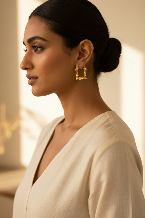 Shiuli - Square Bead Link Hoop Lifestyle Model