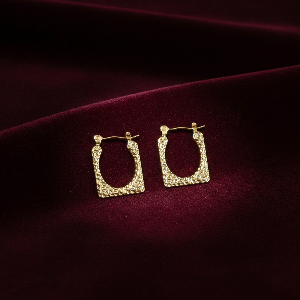 Square Gold Hoops - Burgundy Background